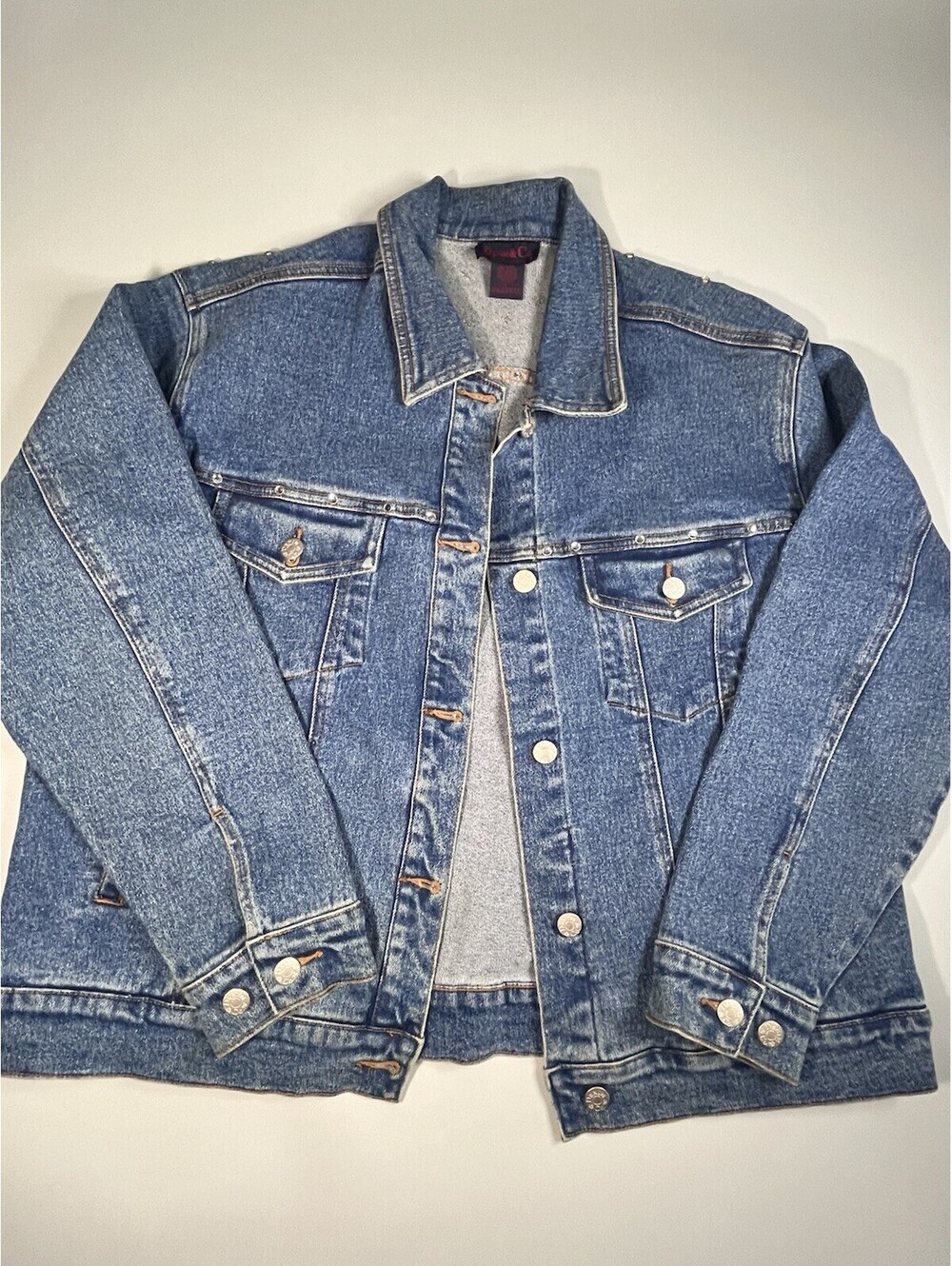 Denim & Co Rhinestone Studded Jean Trucker Biker Jacket